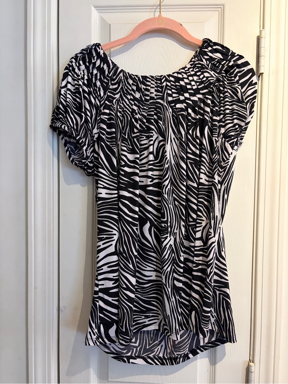 Style & Co. Black and White Zebra-Print Peasant Top
